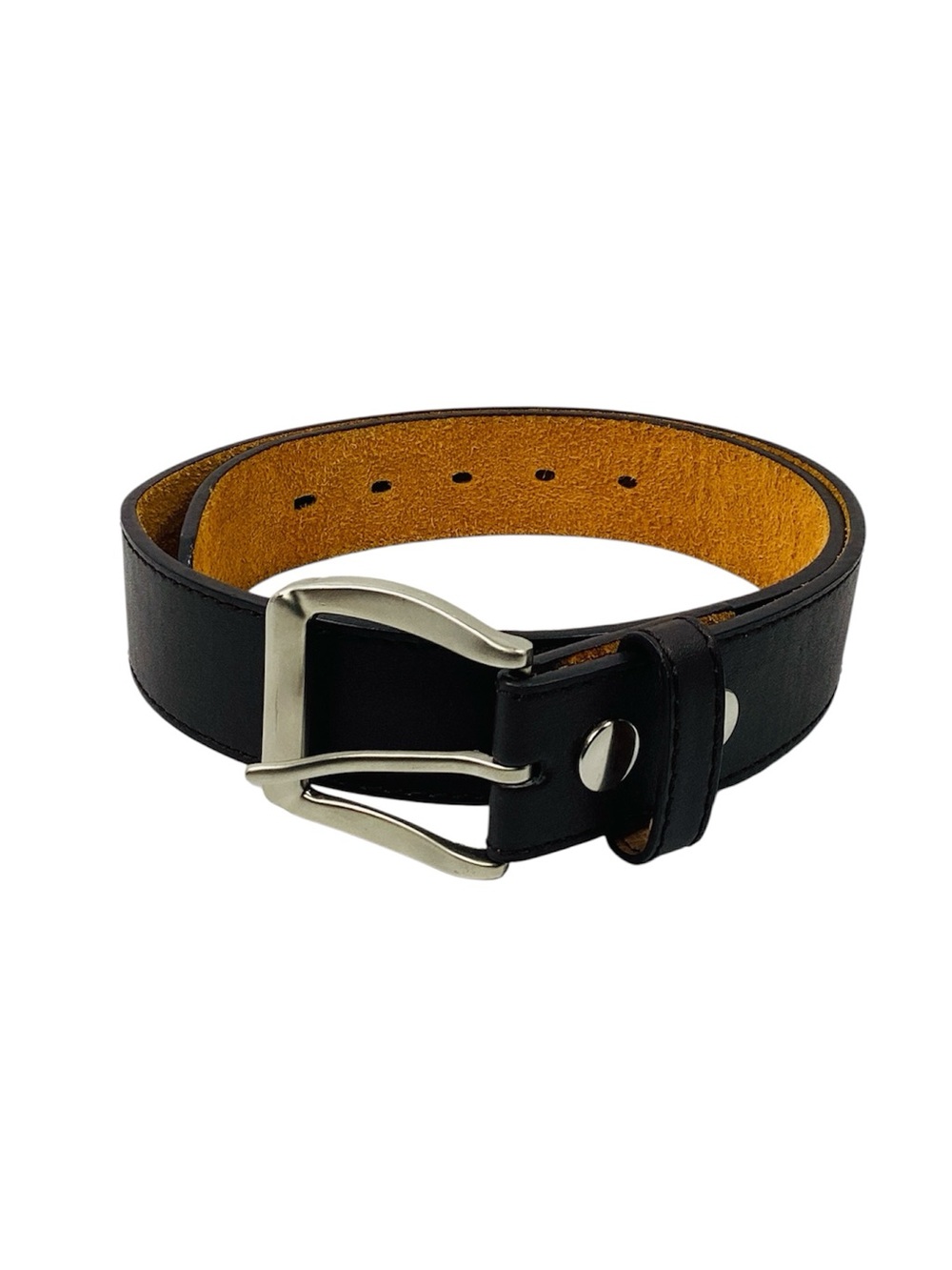 🐵 Men's Dark Brown Leather Belt with Brushed Silver Buckle, 37"